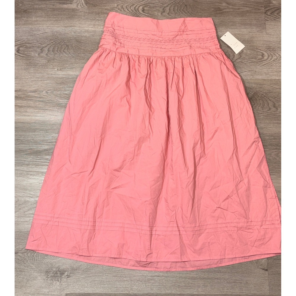 A New Day Pink Smocked Waist Midi Skirt Lace Detail‎ Womens XL NWT
